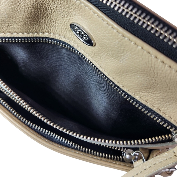 Luxeoria Pebble Grain Leather Crossbody Bag Light Peach Tan Beige Classic Medium - Picture 8 of 16